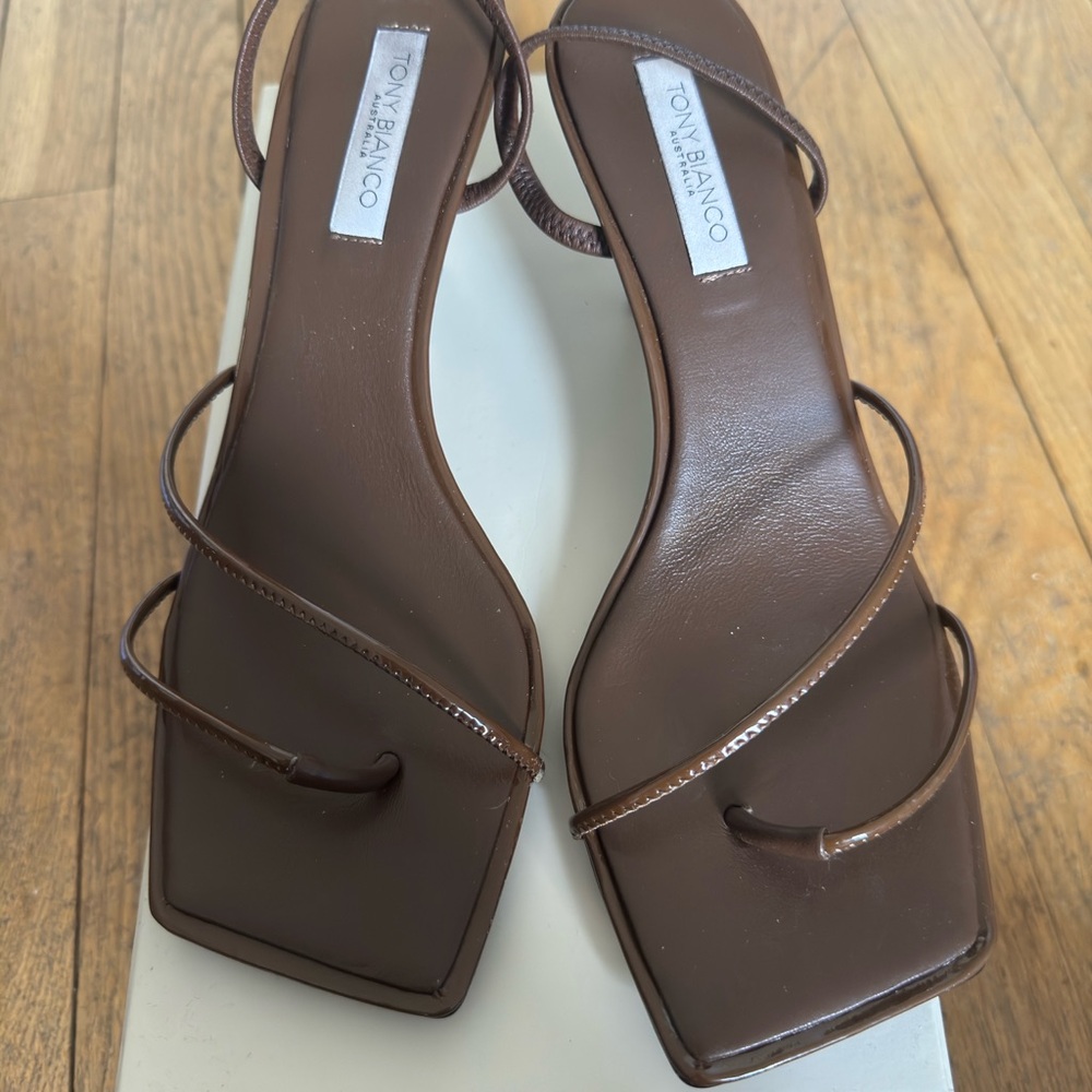 Tony Bianca brown strappy kitten heel